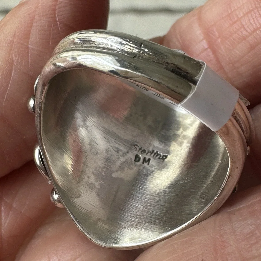 Navajo Mens Ring Sz 13 Turquoise Leaf Feather Signed D Morgan Sterling Native